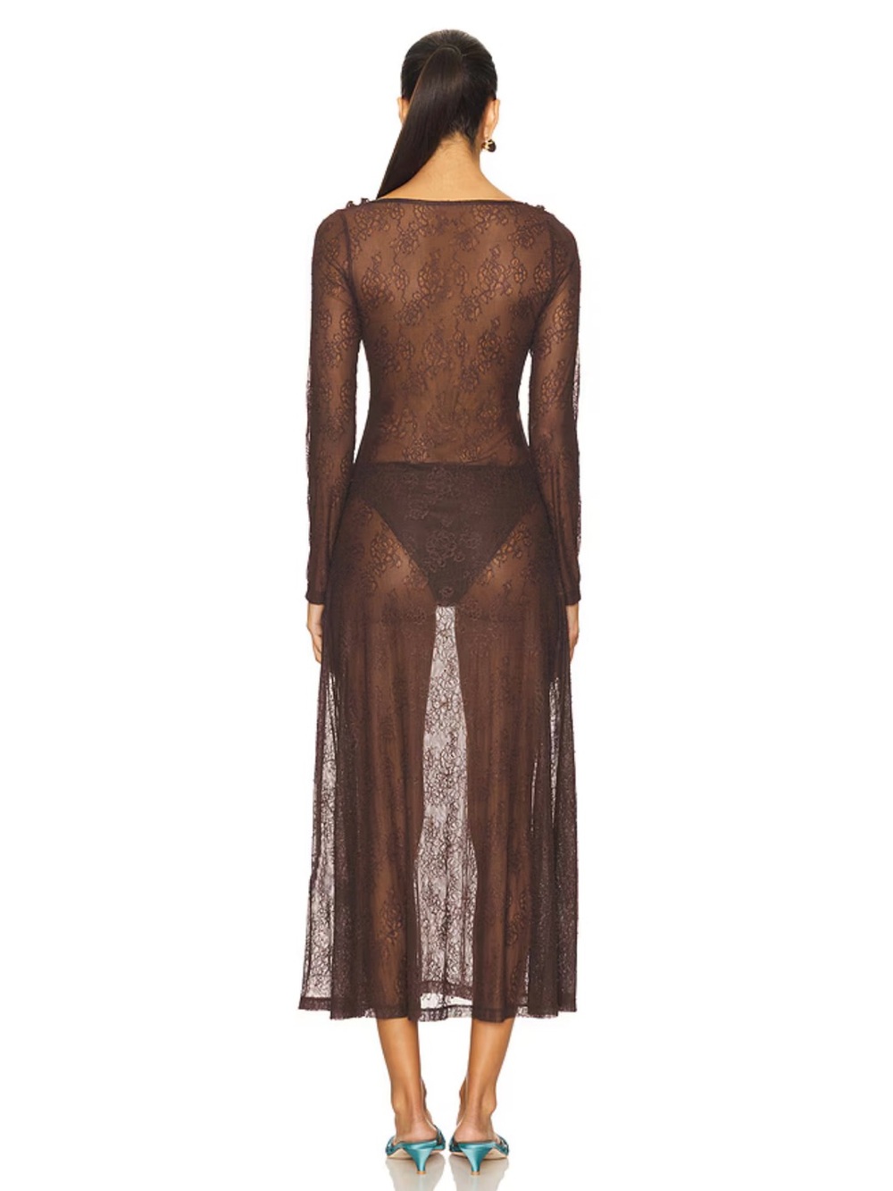 DAMSON MADDER RAPHI LACE MIDI DRESS IN COFFEE - Picture 17 of 17